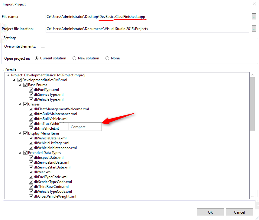 compare elements in dynamics 365 operations