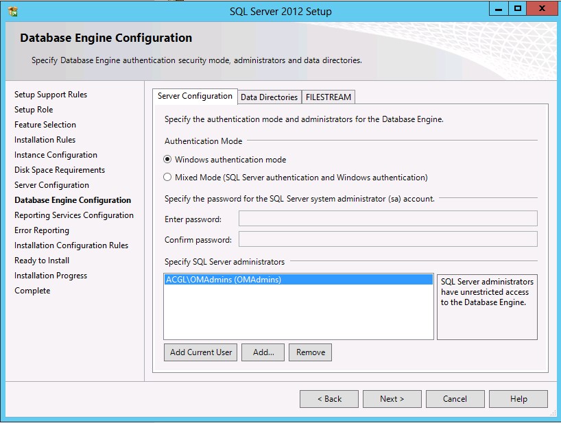 Database Engine Configuration