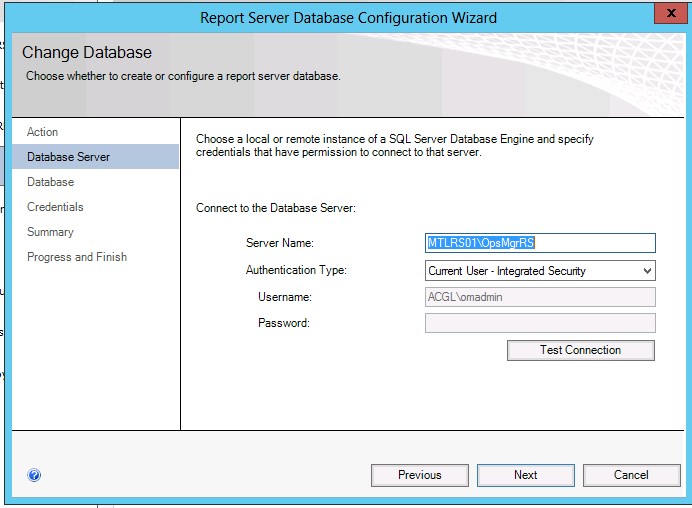 Report Database Configuration Wizard