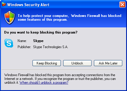 Windows Firewall asks to block Skype-click Unblock