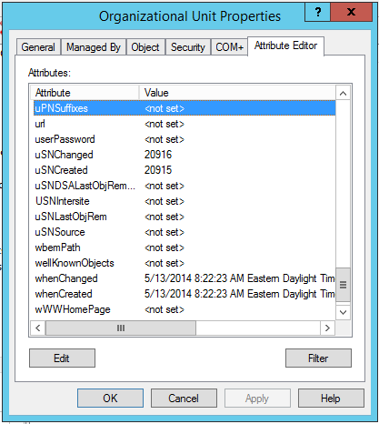 adding user principal name at the organizational unit level