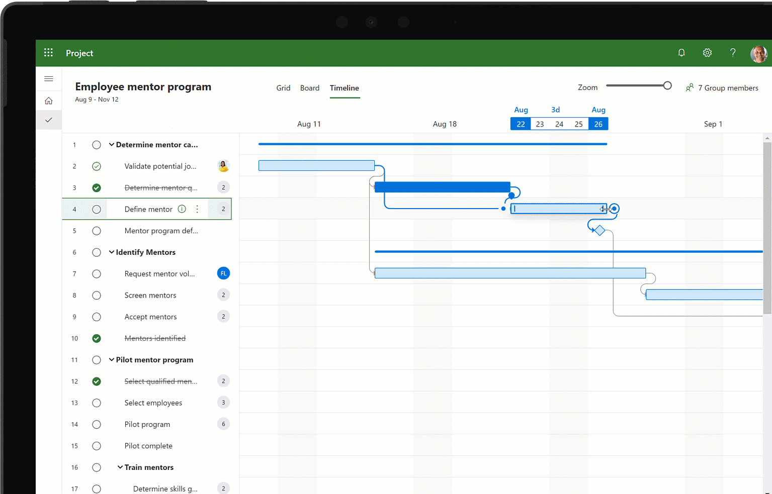 GIF showing a project in Microsoft Project