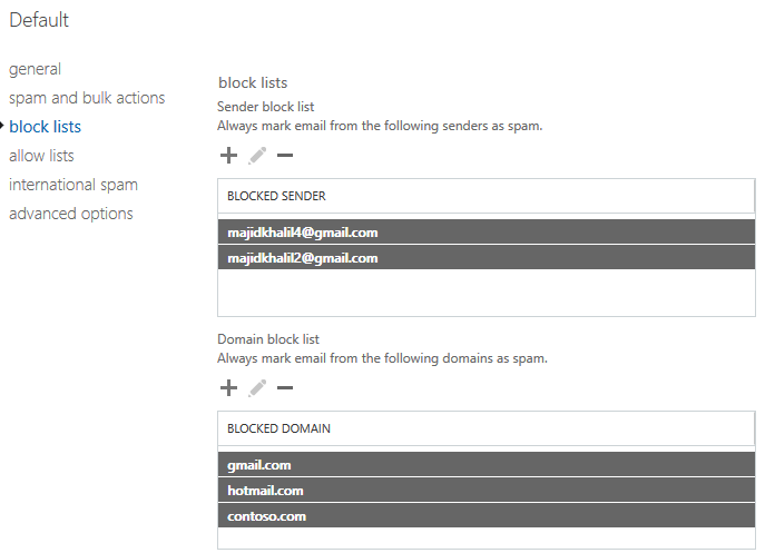 Exchange Online Protection: Simplified Block and Allow Lists Block list Image