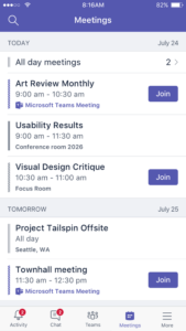 Microsoft Teams Mobile app. Overview screenshots