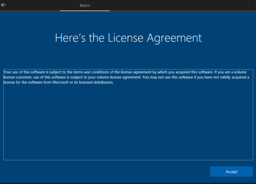 Windows AutoPilot: License agreement image