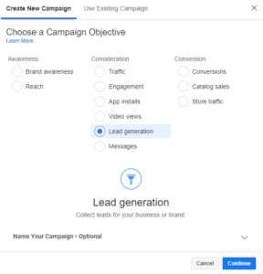 Facebook campaign objectives