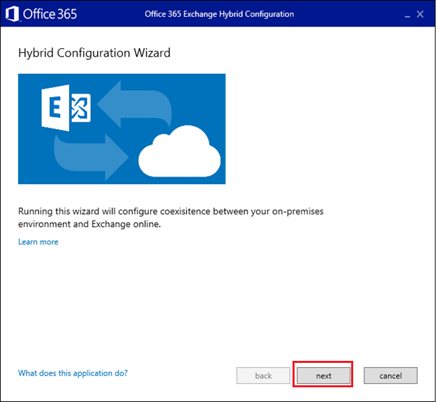 Office 365 Hybrid Configuration Wizard welcome screen
