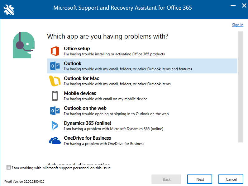 microsoft support and recovery assistant for office 365