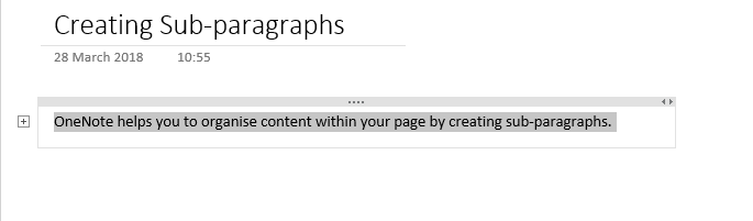 OneNote - Creating sub paragraphs image
