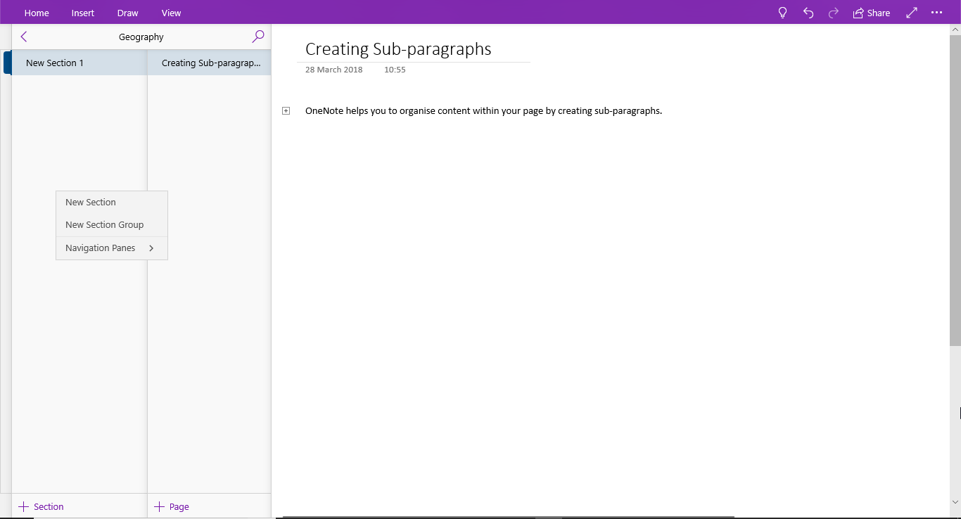 OneNote - Organizing content within a notebook image