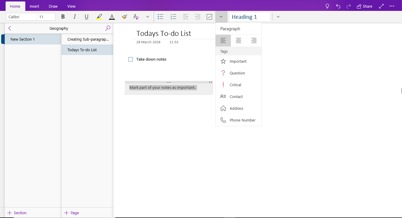 OneNote - Tagging notes for better visibility image