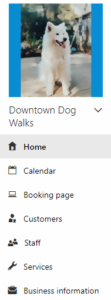 Microsoft Bookings Navigation Panel