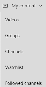 Microsoft Stream content menu