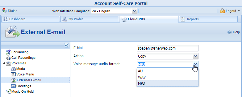 Voicemail Sherweb Cloud PBX