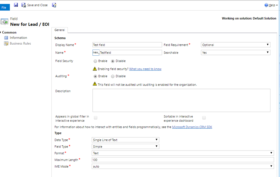 Dynamics 365 - Create a New Field for Leads