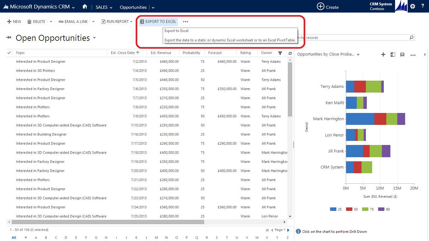 Export Dynamics CRM to Excel